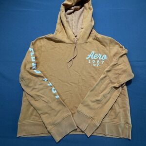 Aeropostale 1987 NY Graphic Hoodie Sweatshirt Amber Orange‎ Mens Size L